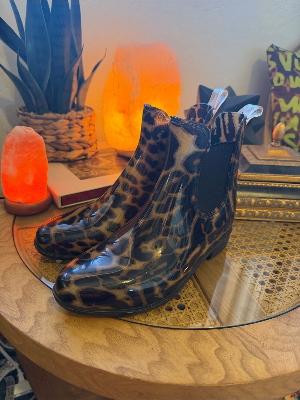 Ralph Lauren Leopard-Print Glossy Chelsea Ankle Boots